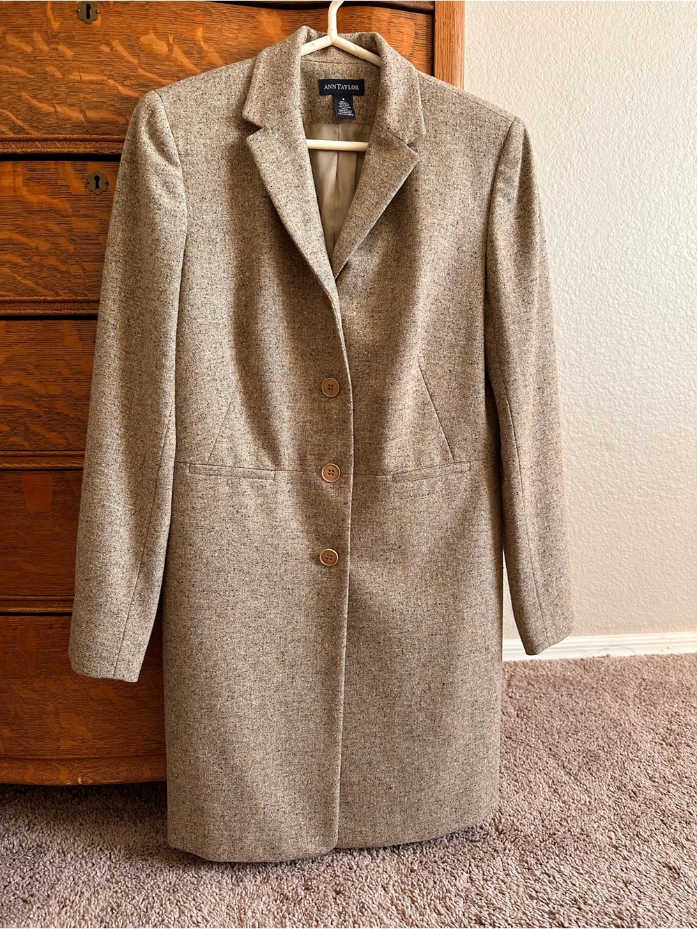 Ann Taylor Women's Tan Wool Blend Single-Breasted Coat 8 wool/silk